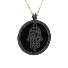 Mineli Hamsa Kolye - 925 ayar siyah rodyum kaplama gümüş kolye (Siyah mineli, 40 cm altın rolo zincir) #12ftjwg