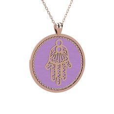 Mineli Hamsa Kolye - 18 ayar rose altın kolye (Menekşe mineli, 40 cm rose altın rolo zincir) #12moy25