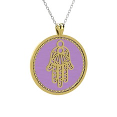 Mineli Hamsa Kolye - 18 ayar altın kolye (Menekşe mineli, 40 cm beyaz altın rolo zincir) #1bafba4