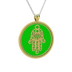 Mineli Hamsa Kolye - 925 ayar altın kaplama gümüş kolye (Yeşil mineli, 40 cm gümüş rolo zincir) #1cu44vb
