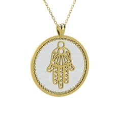 Mineli Hamsa Kolye - 925 ayar altın kaplama gümüş kolye (Beyaz mineli, 40 cm gümüş rolo zincir) #1gmtx6o