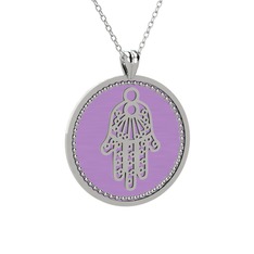 Mineli Hamsa Kolye - 18 ayar beyaz altın kolye (Menekşe mineli, 40 cm beyaz altın rolo zincir) #1imnr8d