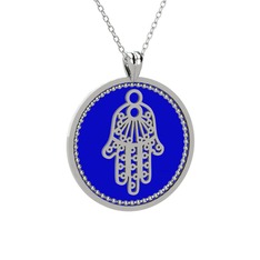 Mineli Hamsa Kolye - 925 ayar gümüş kolye (Lacivert mineli, 40 cm gümüş rolo zincir) #1mfh17g