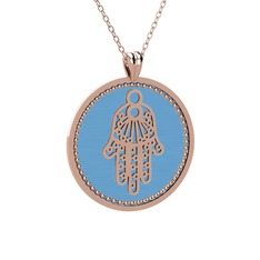 Mineli Hamsa Kolye - 8 ayar rose altın kolye (Pastel mavi mineli, 40 cm rose altın rolo zincir) #1ryr2em