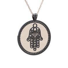 Mineli Hamsa Kolye - 925 ayar siyah rodyum kaplama gümüş kolye (Ekru mineli, 40 cm rose altın rolo zincir) #1w7rtf9