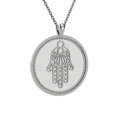 Mineli Hamsa Kolye - 925 ayar gümüş kolye (Beyaz mineli, 40 cm gümüş rolo zincir) #4bmw9y