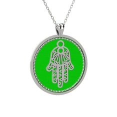 Mineli Hamsa Kolye - 925 ayar gümüş kolye (Yeşil mineli, 40 cm gümüş rolo zincir) #5z433d