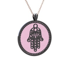 925 ayar siyah rodyum kaplama gümüş kolye (Pastel pembe mineli, 40 cm rose altın rolo zincir)