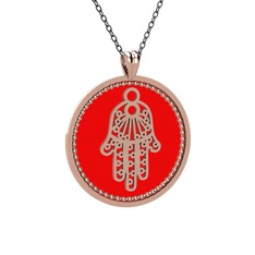 Mineli Hamsa Kolye - 18 ayar rose altın kolye (Kırmızı mineli, 40 cm gümüş rolo zincir) #adyn1h