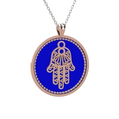 Mineli Hamsa Kolye - 925 ayar rose altın kaplama gümüş kolye (Lacivert mineli, 40 cm beyaz altın rolo zincir) #ai7ew9