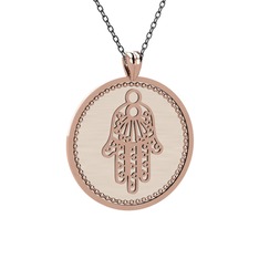 Mineli Hamsa Kolye - 14 ayar rose altın kolye (Ekru mineli, 40 cm gümüş rolo zincir) #gkr689