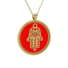 Mineli Hamsa Kolye - 14 ayar altın kolye (Kırmızı mineli, 40 cm altın rolo zincir) #mjibfh