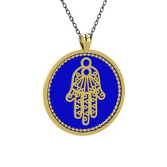 Mineli Hamsa Kolye - 925 ayar altın kaplama gümüş kolye (Lacivert mineli, 40 cm gümüş rolo zincir) #nf5syl