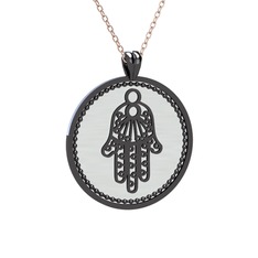 925 ayar siyah rodyum kaplama gümüş kolye (Beyaz mineli, 40 cm rose altın rolo zincir)