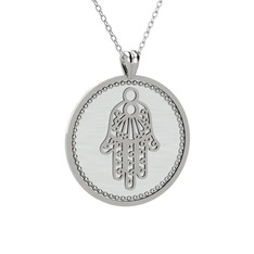Mineli Hamsa Kolye - 18 ayar beyaz altın kolye (Beyaz mineli, 40 cm beyaz altın rolo zincir) #ylri2f