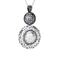 Adinkra Kolye - 925 ayar siyah rodyum kaplama gümüş kolye (40 cm beyaz altın rolo zincir) #1d5qcb9