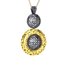 925 ayar siyah rodyum kaplama gümüş kolye (40 cm rose altın rolo zincir)