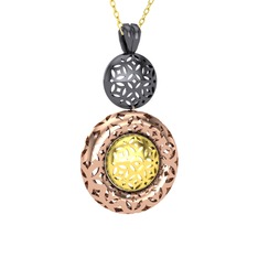 Adinkra Kolye - 925 ayar siyah rodyum kaplama gümüş kolye (40 cm altın rolo zincir) #8d73af