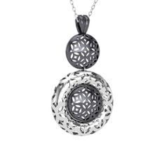 Adinkra Kolye - 925 ayar siyah rodyum kaplama gümüş kolye (40 cm gümüş rolo zincir) #audr51