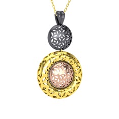 Adinkra Kolye - 925 ayar siyah rodyum kaplama gümüş kolye (40 cm altın rolo zincir) #dd6nll