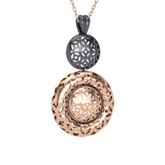 Adinkra Kolye - 925 ayar siyah rodyum kaplama gümüş kolye (40 cm rose altın rolo zincir) #r2olpl