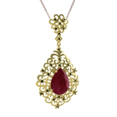 Dalila Kolye - Kök yakut ve peridot 18 ayar altın kolye (40 cm rose altın rolo zincir) #105gh7c