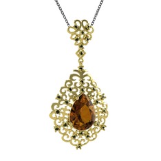 Dumanlı kuvars ve peridot 18 ayar altın kolye (40 cm gümüş rolo zincir)