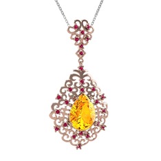 Dalila Kolye - Sitrin ve rodolit garnet 18 ayar rose altın kolye (40 cm beyaz altın rolo zincir) #11h5x5k