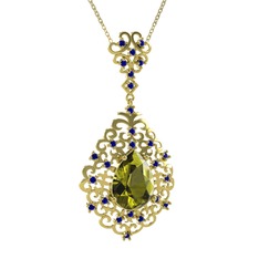 Peridot ve lab safir 18 ayar altın kolye (40 cm altın rolo zincir)