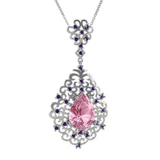 Dalila Kolye - Pembe kuvars ve ametist 14 ayar beyaz altın kolye (40 cm beyaz altın rolo zincir) #11pokwv