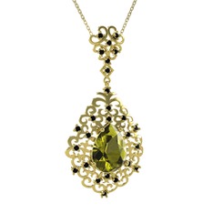 Dalila Kolye - Peridot ve siyah zirkon 925 ayar altın kaplama gümüş kolye (40 cm gümüş rolo zincir) #11qlfkr