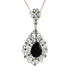 Dalila Kolye - Siyah zirkon ve peridot 925 ayar gümüş kolye (40 cm rose altın rolo zincir) #129fugo