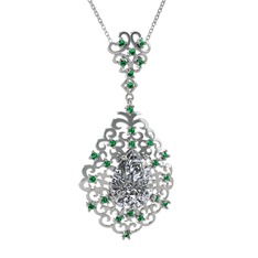 Dalila Kolye - Swarovski ve yeşil kuvars 8 ayar beyaz altın kolye (40 cm beyaz altın rolo zincir) #12machi