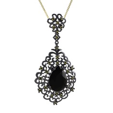 Dalila Kolye - Siyah zirkon ve peridot 925 ayar siyah rodyum kaplama gümüş kolye (40 cm altın rolo zincir) #12olsi8