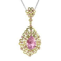 Dalila Kolye - Pembe kuvars 18 ayar altın kolye (40 cm gümüş rolo zincir) #12ykgqu