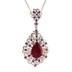 Kök yakut ve lab safir 14 ayar rose altın kolye (40 cm beyaz altın rolo zincir)