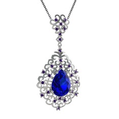 Dalila Kolye - Lab safir ve ametist 8 ayar beyaz altın kolye (40 cm gümüş rolo zincir) #1380r6d