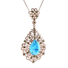 Akuamarin ve peridot 14 ayar rose altın kolye (40 cm rose altın rolo zincir)