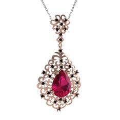 Dalila Kolye - Rodolit garnet ve siyah zirkon 14 ayar rose altın kolye (40 cm beyaz altın rolo zincir) #13t3rrm