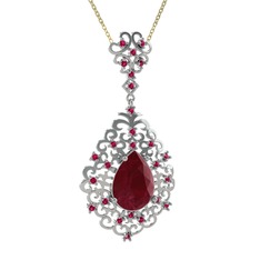 Dalila Kolye - Kök yakut ve rodolit garnet 14 ayar beyaz altın kolye (40 cm altın rolo zincir) #13xx4n2