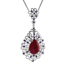 Dalila Kolye - Kök yakut ve ametist 18 ayar beyaz altın kolye (40 cm gümüş rolo zincir) #14cnzar