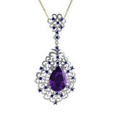 Dalila Kolye - Ametist ve lab safir 18 ayar beyaz altın kolye (40 cm altın rolo zincir) #14dr274