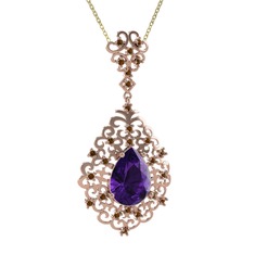 Dalila Kolye - Ametist ve dumanlı kuvars 8 ayar rose altın kolye (40 cm gümüş rolo zincir) #14x1cfu