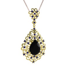 Siyah zirkon ve lab safir 18 ayar altın kolye (40 cm rose altın rolo zincir)