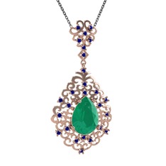 Dalila Kolye - Kök zümrüt ve lab safir 14 ayar rose altın kolye (40 cm gümüş rolo zincir) #15mosac
