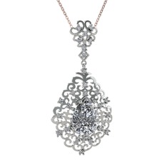 Beyaz zirkon ve swarovski 18 ayar beyaz altın kolye (40 cm rose altın rolo zincir)