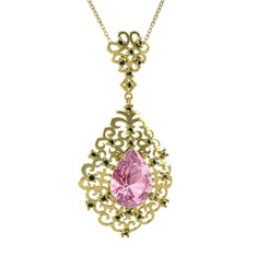 Dalila Kolye - Pembe kuvars ve peridot 8 ayar altın kolye (40 cm altın rolo zincir) #15y8khg