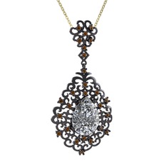 Dalila Kolye - Swarovski ve dumanlı kuvars 925 ayar siyah rodyum kaplama gümüş kolye (40 cm altın rolo zincir) #15y9dsc