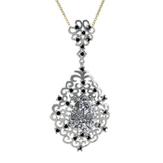Dalila Kolye - Swarovski ve siyah zirkon 14 ayar beyaz altın kolye (40 cm altın rolo zincir) #15zzto
