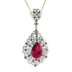Dalila Kolye - Rodolit garnet ve dumanlı kuvars 8 ayar beyaz altın kolye (40 cm altın rolo zincir) #168y85f